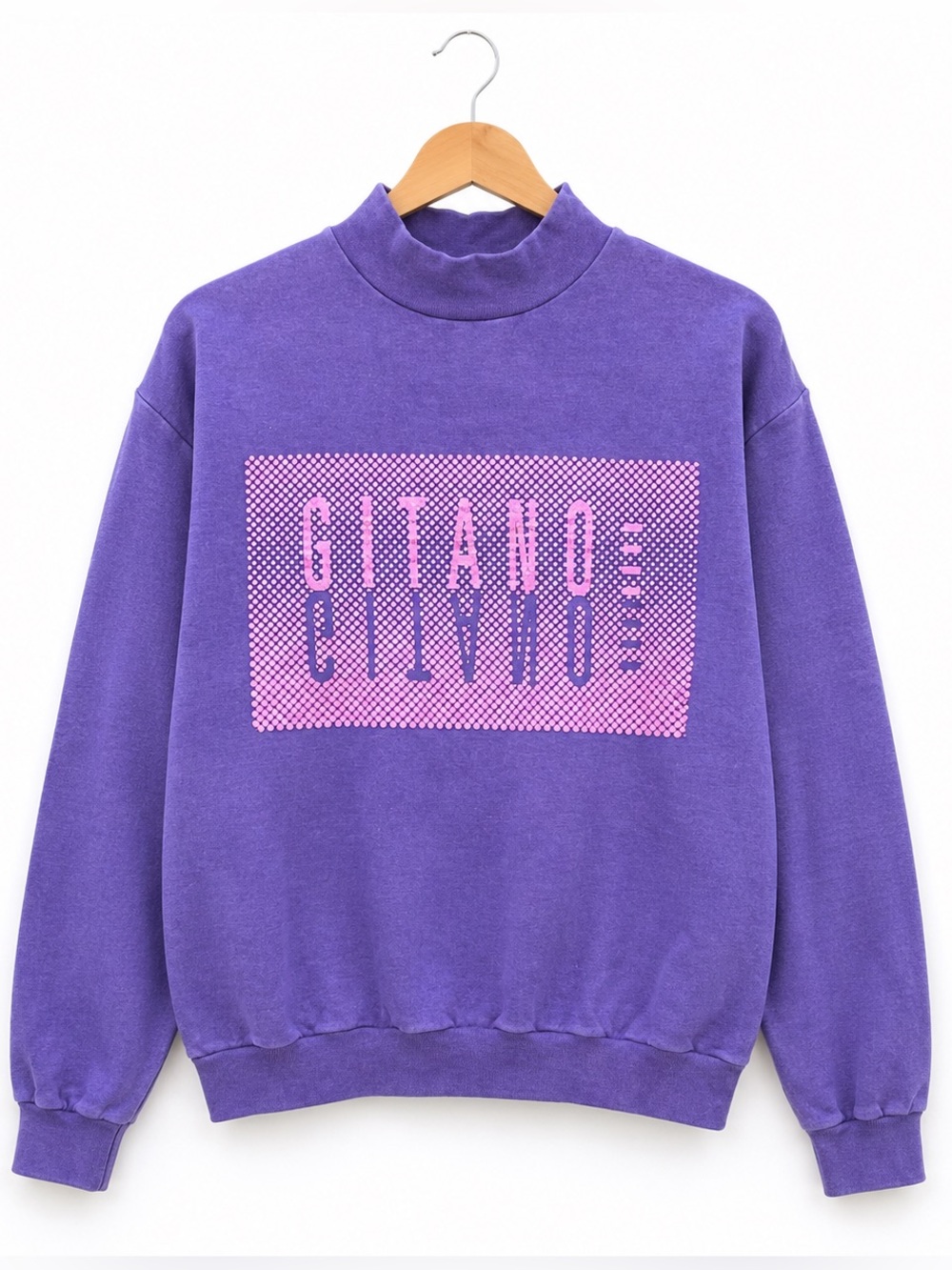 VTG 90’s Gitano Sweatshirt One Size Purple Crewneck Mock Neck Graphic Pullover